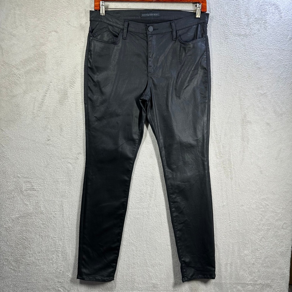 Rock & Republic Berlin Black Coated Skinny Jeans Womens 16M Waxed Denim R013103